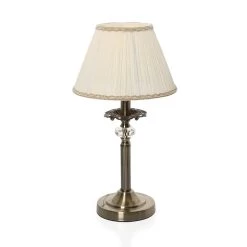 Table Lamp, Antique Brass & White – 25x38 Cms