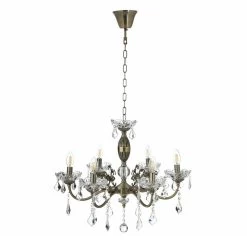 Crystal Glass Pendant Lamp, Antique Brass - 63x50 Cms