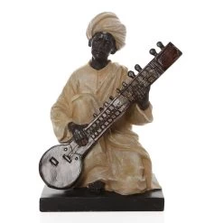 Indian Musician Handcrafted Figurine, Cream & Brown - 18x24 Cms