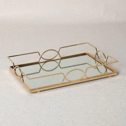 Cherries Tray, Clear & Gold – 32x26 Cms