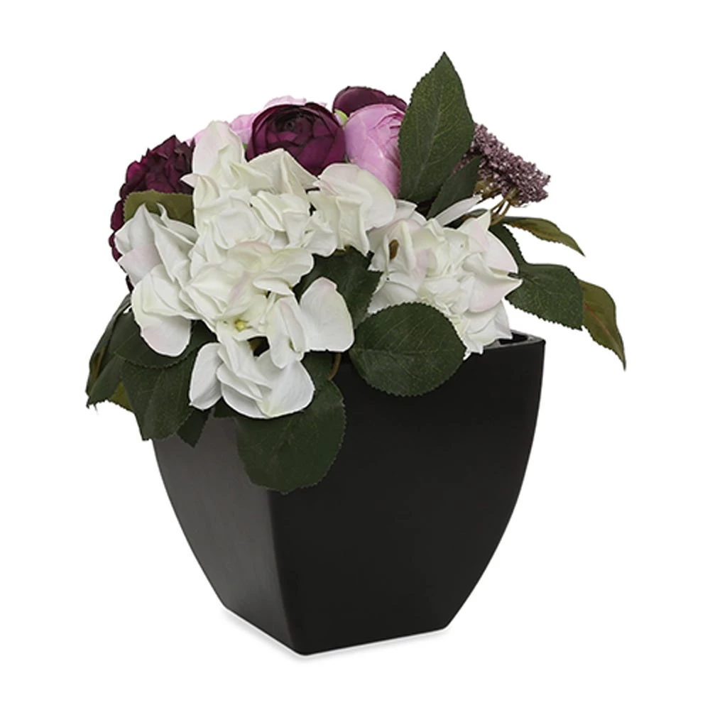 Lace Artificial Flowers In Fiber Pot, Eggplant & Lilac - 28 Cms 1 Lace Artificial Flowers In Fiber Pot, Eggplant & Lilac - 28 Cms