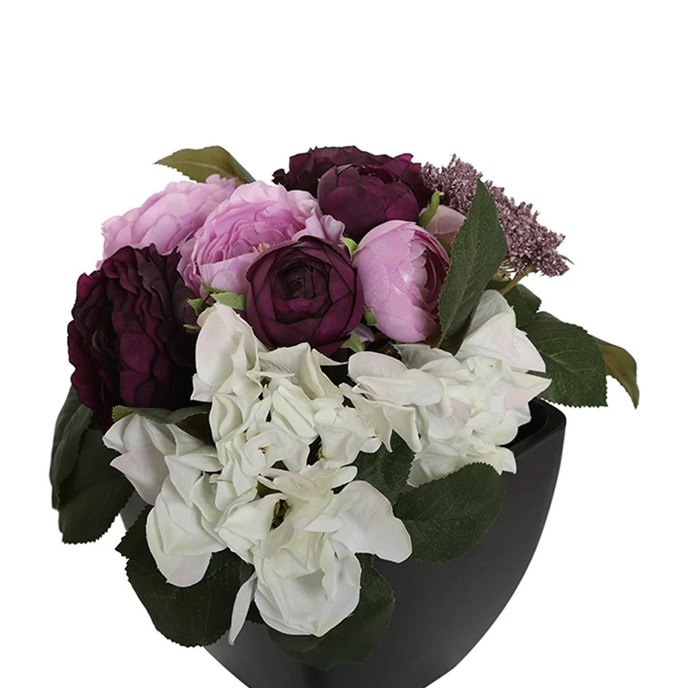 Lace Artificial Flowers In Fiber Pot, Eggplant & Lilac - 28 Cms 2 Lace Artificial Flowers In Fiber Pot, Eggplant & Lilac - 28 Cms - Image 2