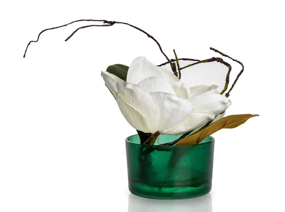 Magnolia Artificial Flowers In Frosted Glass Pot (Multicolour, 30.5 Cms) 2 Magnolia Artificial Flowers In Frosted Glass Pot (Multicolour, 30.5 Cms) - Image 2
