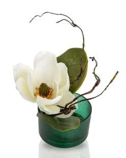Magnolia Artificial Flowers In Frosted Glass Pot (Multicolour, 30.5 Cms)