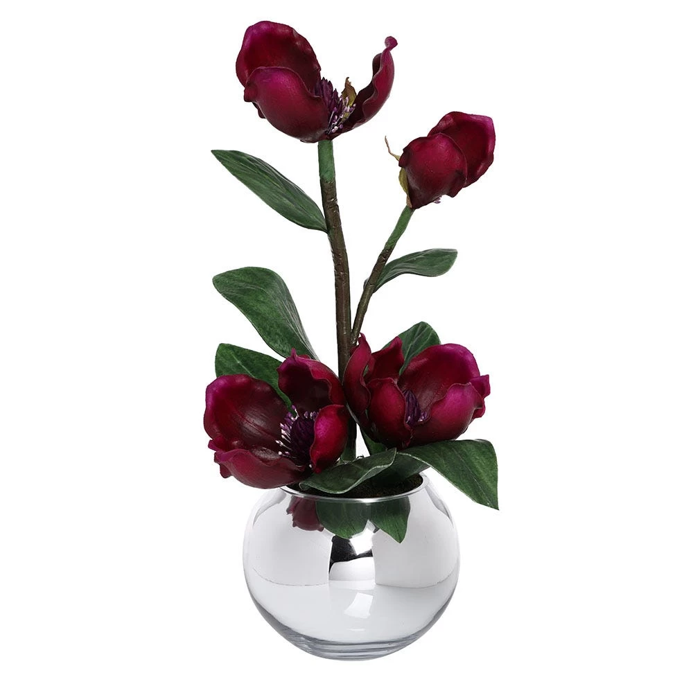 Magnolia Artificial Flowers In Mirror Pot, Dark Lavender – 46 Cms 1 Magnolia Artificial Flowers In Mirror Pot, Dark Lavender – 46 Cms