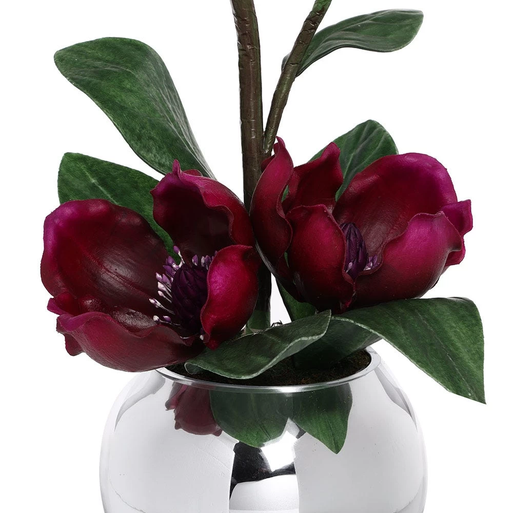 Magnolia Artificial Flowers In Mirror Pot, Dark Lavender – 46 Cms 2 Magnolia Artificial Flowers In Mirror Pot, Dark Lavender – 46 Cms - Image 2