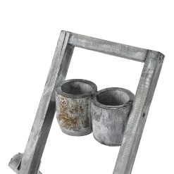 Wooden Ladder Stand With 6 Pots, Whitewash Grey – 100x33 Cms -decoration 5109005013017 3