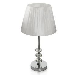 Orb Detailed Metal Table Lamp, White & Chrome – 35.5 Cms
