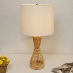 Rattan Table Lamp, Beige & Natural - 70 Cm