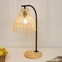 Rattan Table Lamp, Black & Natural - 61 Cm