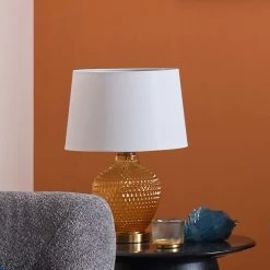 Maden Glass Table Lamp, Beige & White - 53 Cm