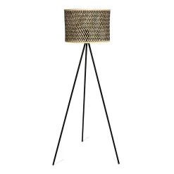 Rattan Floor Lamp, Black & Natural - 146 Cm