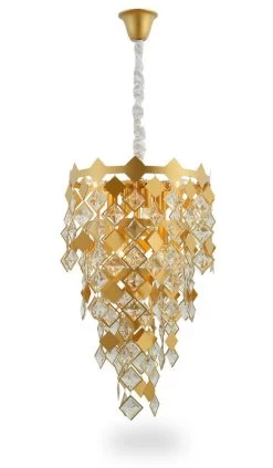 Velour Pendant Lamp, Gold & Clear – 40x68 Cms