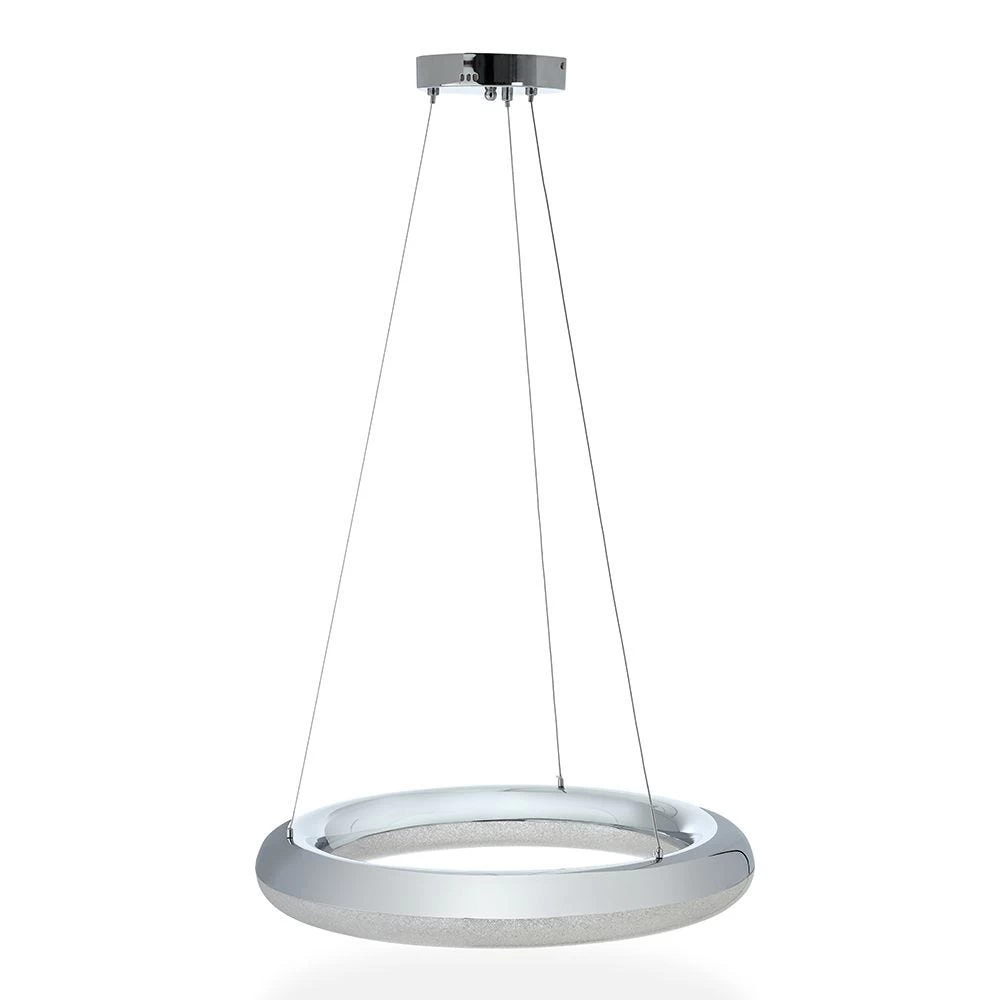 Mia LED Pendant Lamp, Chrome & Matte White – 60x80 Cms 1 Mia LED Pendant Lamp, Chrome & Matte White – 60x80 Cms