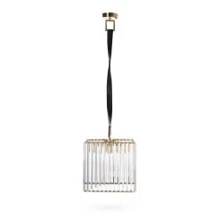Fauz Square Pendant Lamp, French Gold & Clear - 30x70 Cms