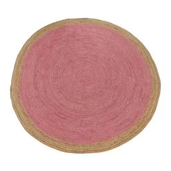 Handwoven Stitched Round Rug, Pink & Natural - 182 Cms