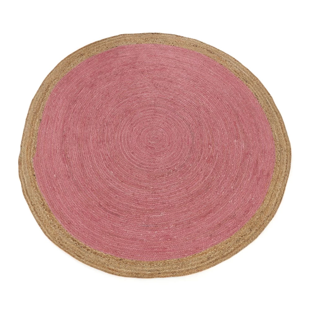 Handwoven Stitched Round Rug, Pink & Natural - 182 Cms 1 Handwoven Stitched Round Rug, Pink & Natural - 182 Cms