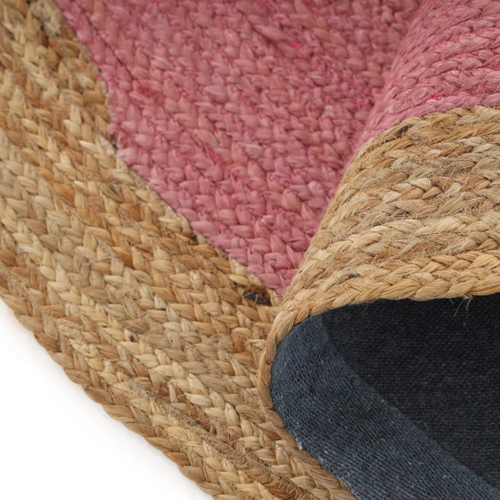 Handwoven Stitched Round Rug, Pink & Natural - 182 Cms 3 Handwoven Stitched Round Rug, Pink & Natural - 182 Cms - Image 3