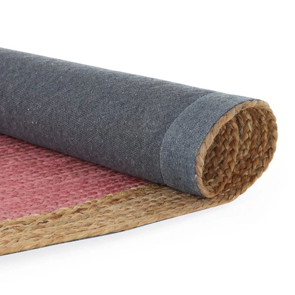 Handwoven Stitched Round Rug, Pink & Natural - 182 Cms 2 Handwoven Stitched Round Rug, Pink & Natural - 182 Cms - Image 2