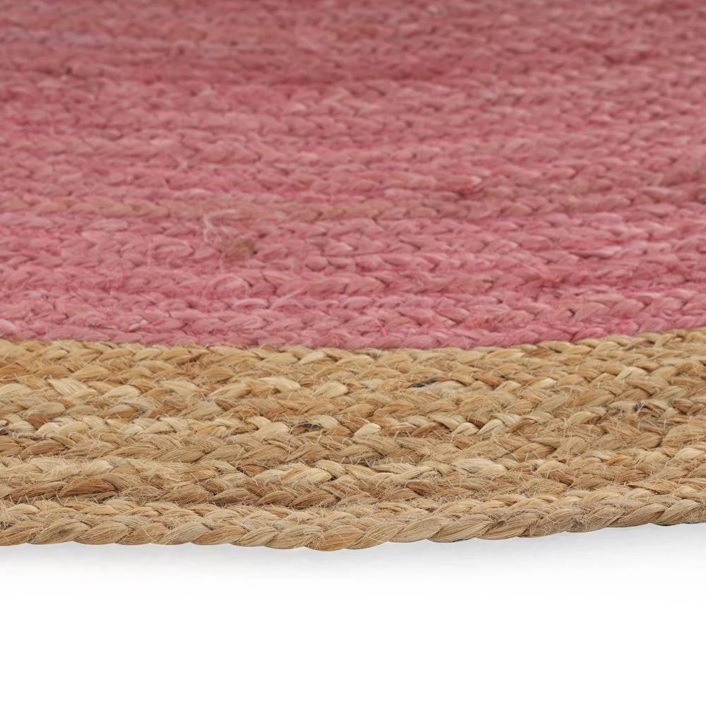 Handwoven Stitched Round Rug, Pink & Natural - 182 Cms 4 Handwoven Stitched Round Rug, Pink & Natural - 182 Cms - Image 4