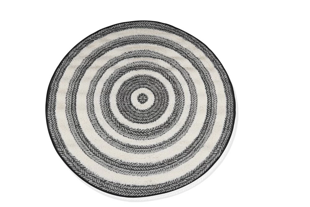 Round Ritual Rug (White And Black, Polypropylene, 160 X 160 Cms)