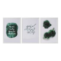 Good Vibes Framed Art, Green & White – Set Of 3