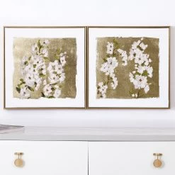 Bloom Canvas Frame, Gold & White - Set Of 2, 52x52 Cm