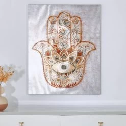 Hamz Unframed Wall Art, Gold & Red - 80x100 Cm