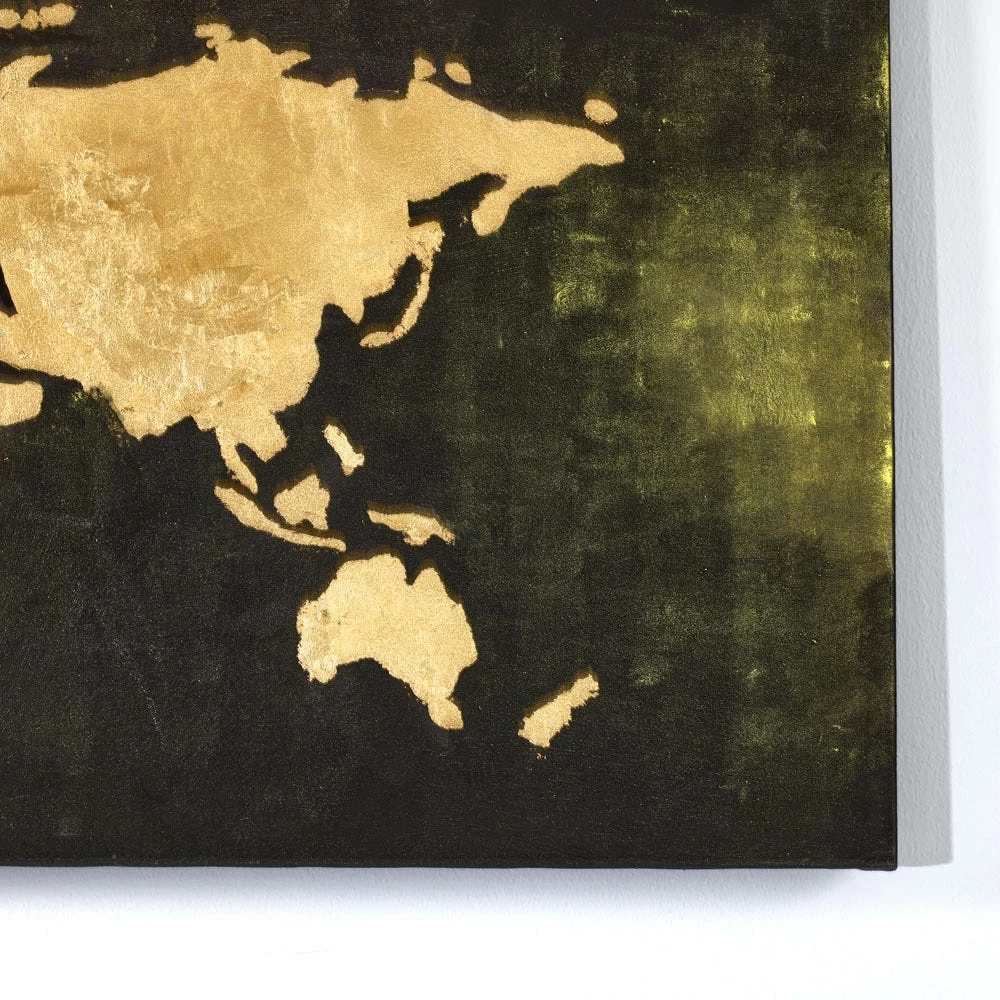 World Unframed Wall Art, Gold & Black - 150x75 Cm 2 World Unframed Wall Art, Gold & Black - 150x75 Cm - Image 2