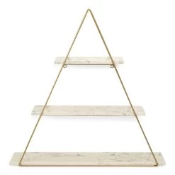 Glo Triangular Wall Shelf, Gold & White - 70x70 Cm