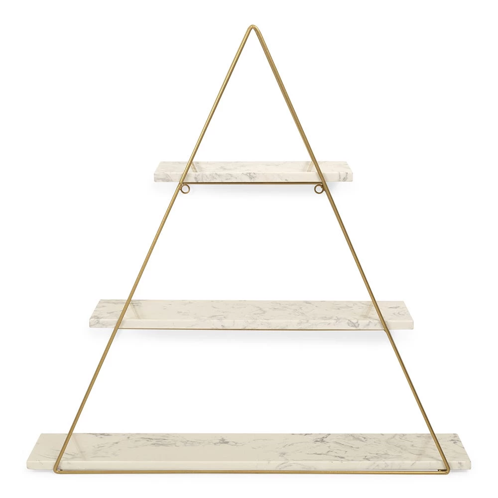 Glo Triangular Wall Shelf, Gold & White - 70x70 Cm 1 Glo Triangular Wall Shelf, Gold & White - 70x70 Cm