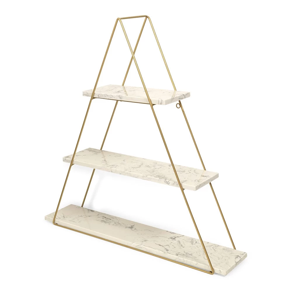 Glo Triangular Wall Shelf, Gold & White - 70x70 Cm 2 Glo Triangular Wall Shelf, Gold & White - 70x70 Cm - Image 2