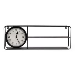 Urban Shelf With Clock, Matte Black - 60x21 Cm