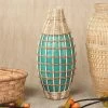 Evie Handwoven Bamboo Vase, Green & Natural - 17.5x40 Cms