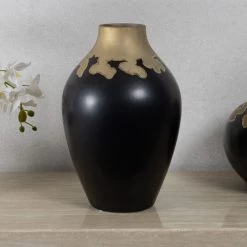 Della Porcelain Vase, Black & Gold - 22x35 Cm