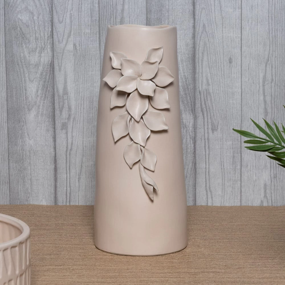 Drop Ceramic Vase, Cream - 18x15x36 Cm 1 Drop Ceramic Vase, Cream - 18x15x36 Cm