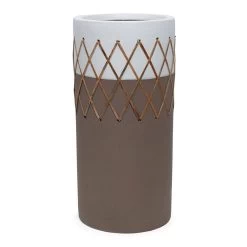 Ceramic And Rattan Vase, White & Brown - 46 Cm