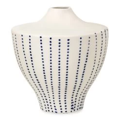 Nash Ceramic Vase, White & Blue - 18x19.2 Cm