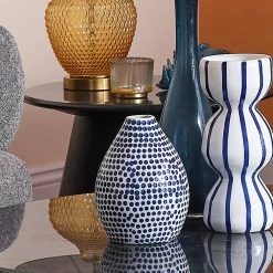 Nash Ceramic Vase, White & Blue - 16x21.5 Cm -decoration 5110400302392