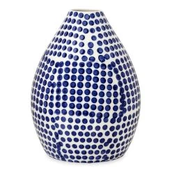 Nash Ceramic Vase, White & Blue - 16x21.5 Cm