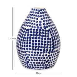 Nash Ceramic Vase, White & Blue - 16x21.5 Cm -decoration 5110400302392 3