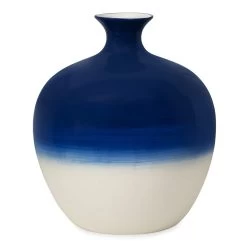 Cassa Ceramic Vase, White & Blue - 24.5x28 Cm