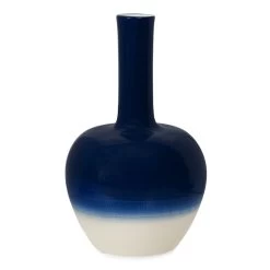 Cassa Ceramic Vase, White & Blue - 17x29 Cm