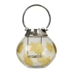 Glory Handcrafted Glass Etched Lantern, Clear & Gold