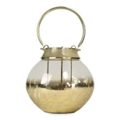 Neel Handcrafted Crackle Glass Lantern, Ombre & Gold - Large