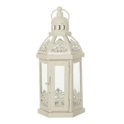 Etched Candle Holder Lantern, White – Small