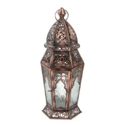 Zeina Metal Candle Lantern, Antique Copper – 40 Cms