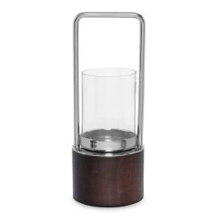 Lorin Glass Candle Lantern, Walnut & Silver – Small
