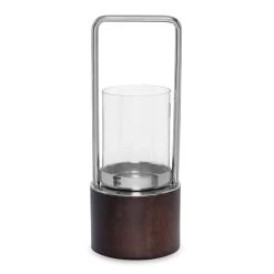 Lorin Glass Candle Lantern, Walnut & Silver – Large