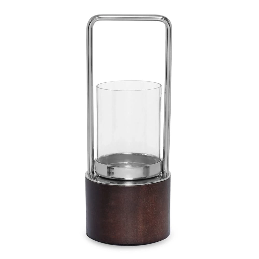 Lorin Glass Candle Lantern, Walnut & Silver – Large 1 Lorin Glass Candle Lantern, Walnut & Silver – Large